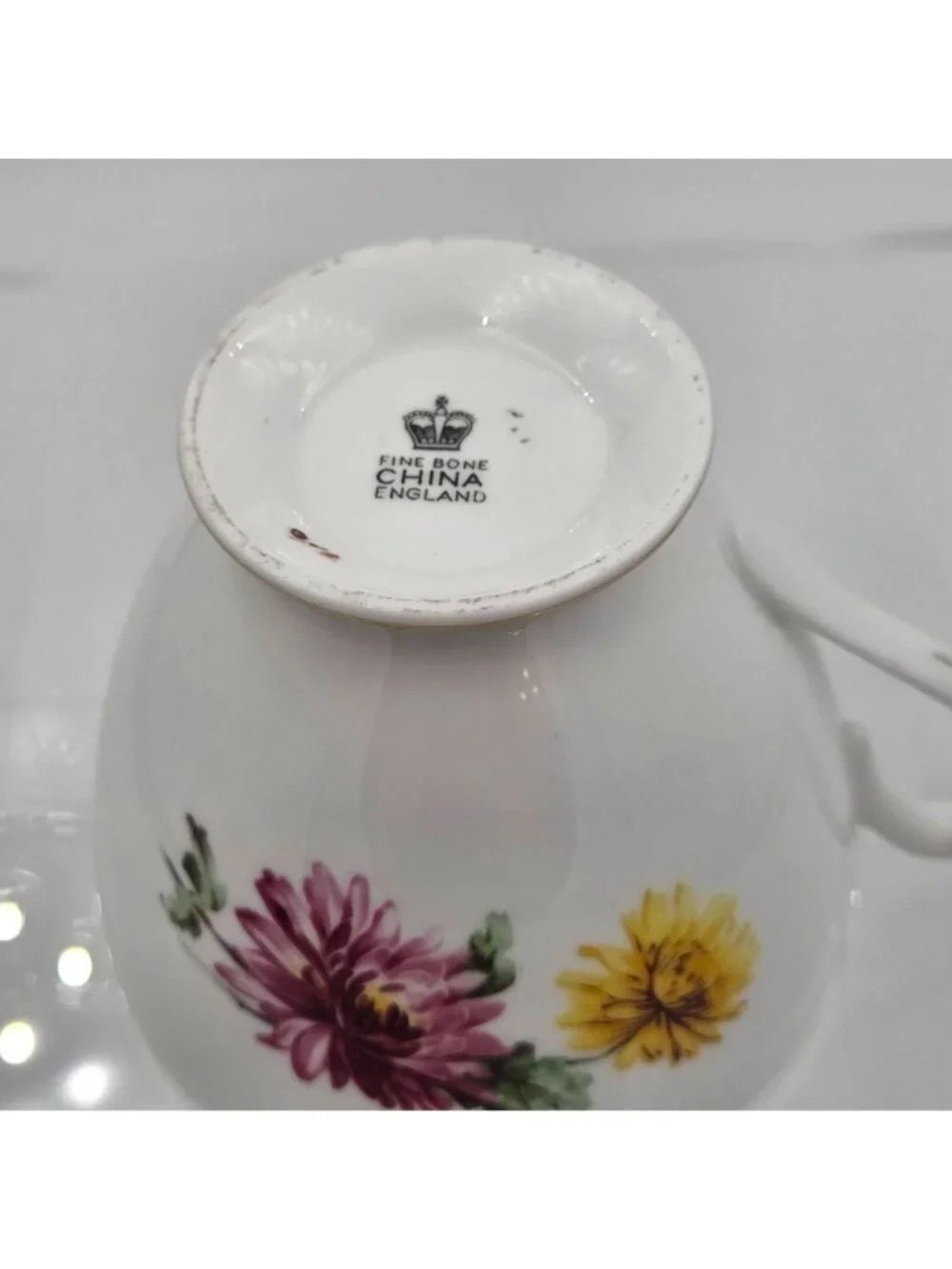 Pink and Yellow Chrysanthemum Bone China Footed Tea Cup and Saucer England